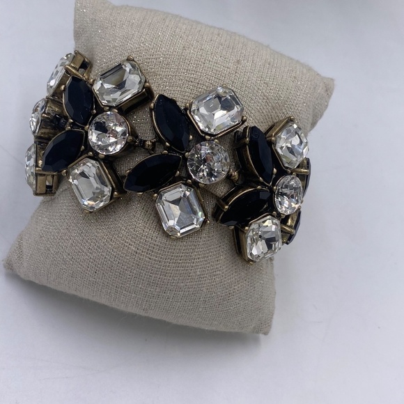 J. Crew Black and Clear Rhinestone Bracelet Gold Tone Fashion Statement - Picture 4 of 13